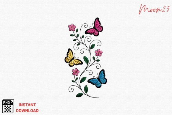 Butterflies and Flowers Embroidery PNG