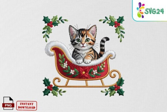 Christmas Cat Sleigh Embroidery PNG: A Festive Touch for Handmade Gifts