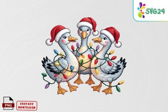 Christmas Geese Embroidery Art PNG: A Festive Design for Holiday Crafts