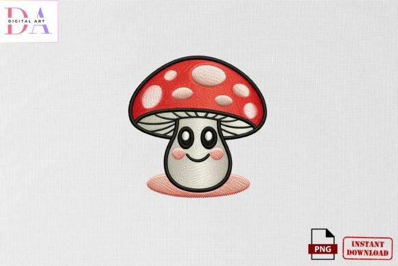 Cute Kawaii Mushroom Embroidery PNG: A Seasonal Charm for Holiday Crafts