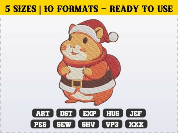Cute Santa Hamster Christmas Embroidery