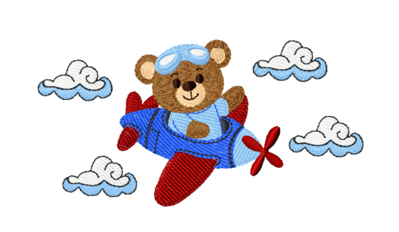 Cute Teddy Bear in Airplane Embroidery